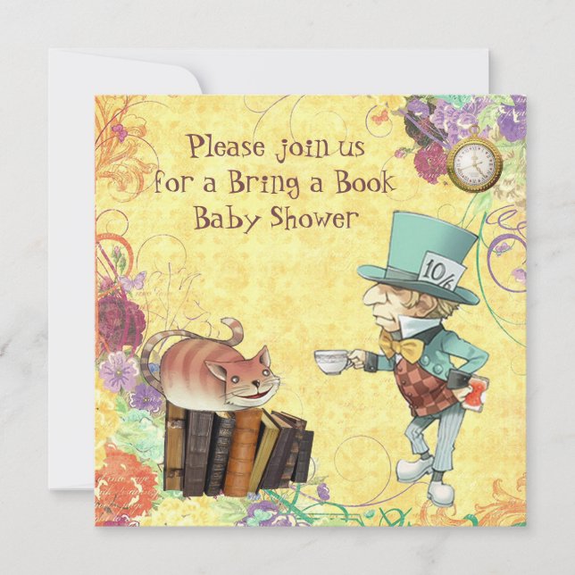 Mad Hatter & Cheshire Cat Bring a Book Shower Invitation (Front)