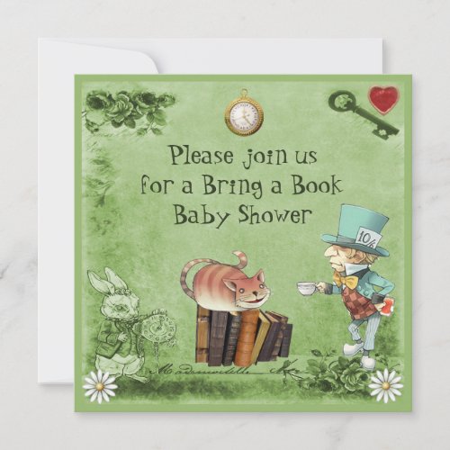 Mad Hatter  Cheshire Cat Bring a Book Shower Invitation