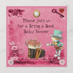 Mad Hatter & Cheshire Cat Pink Bring a Book Invitation