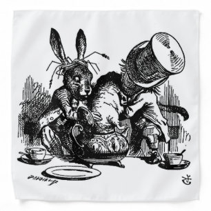 Mad Hatter Dormouse in the Teapot B&W Bandana