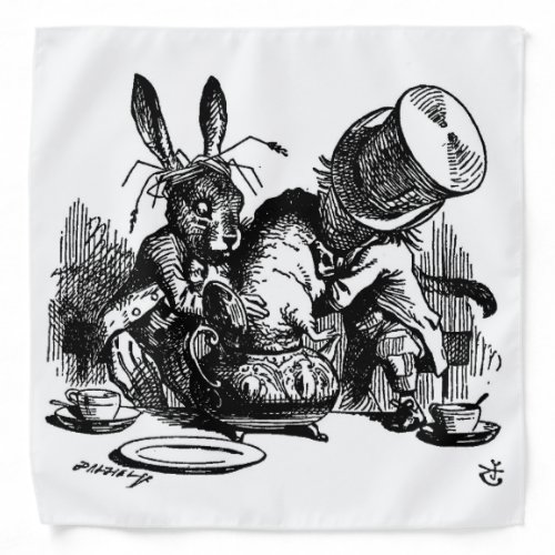 Mad Hatter Dormouse in the Teapot BW Bandana