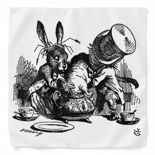 Mad Hatter Dormouse in the Teapot B&W Bandana (Front)