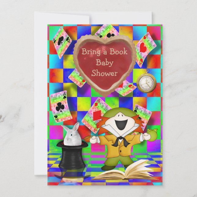 Mad Hatter Jam Tart Heart Bring a Book Baby Shower Invitation (Front)