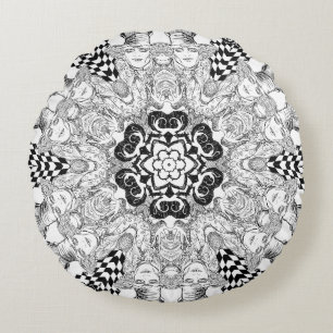 Mad Hatter Kaleidoscope Round Pillow