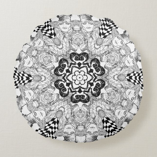 Mad Hatter Kaleidoscope Round Pillow (Front)