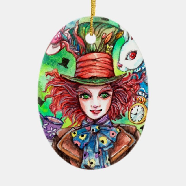 Mad Hatter & Rabbit Ceramic Ornament (Front)