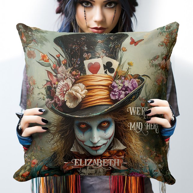 Mad Hatter Red Hair We're All Mad Here Wonderland  Throw Pillow (Creator Uploaded)