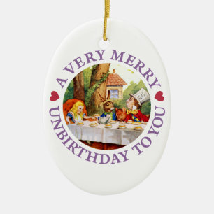 Mad Hatter Says a Very Merry Unbirthday to You! Ceramic Ornament