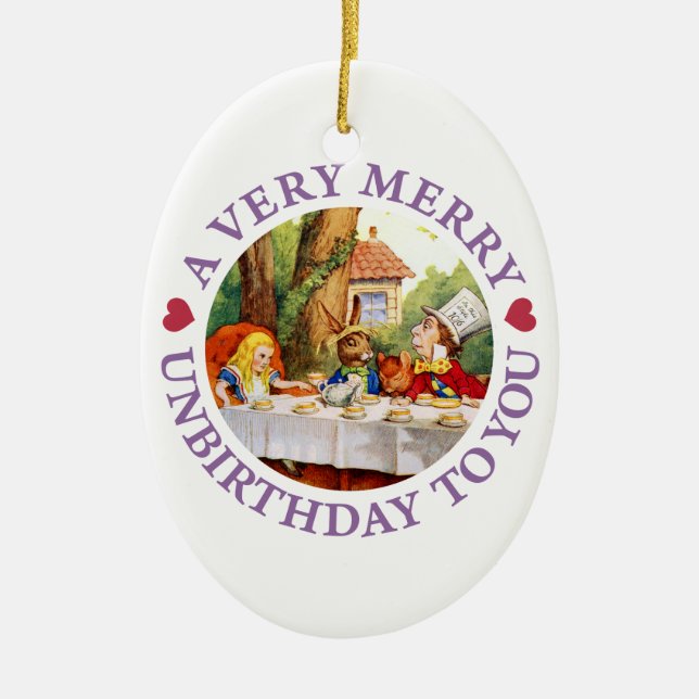 Mad Hatter Says a Very Merry Unbirthday to You! Ceramic Ornament (Front)