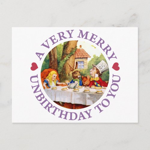 Mad Hatter Says a Very Merry Unbirthday to You Holiday Postcard