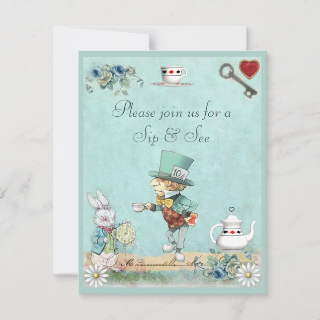 Mad Hatter Sip & See Baby Shower Invitation (Front)