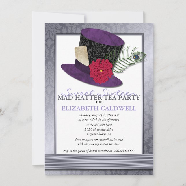 Mad Hatter Sweet 16 Invitation (Front)