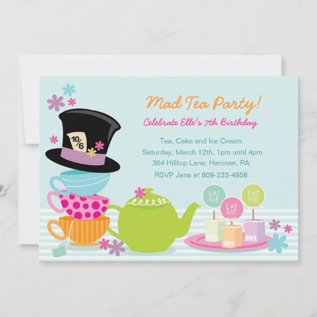 Mad Hatter Tea Birthday Party Invitations (Front)