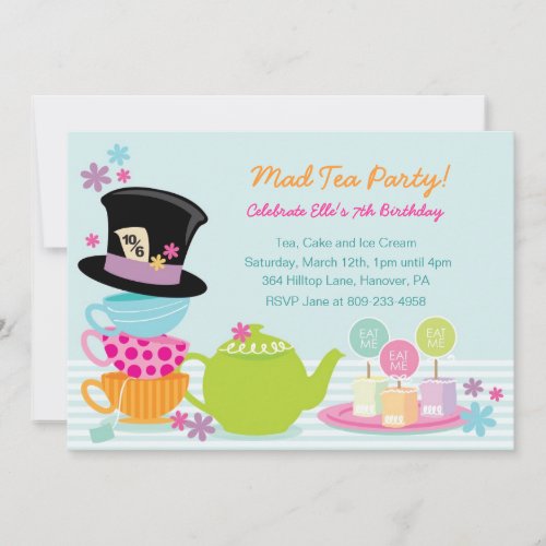 Mad Hatter Tea Birthday Party Invitations