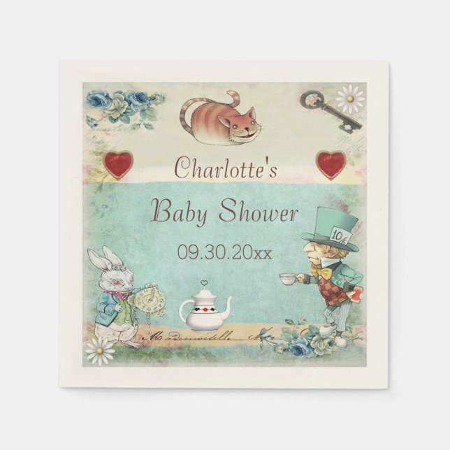 Mad Hatter Tea Party Baby Shower Personalized Napkins (Front)