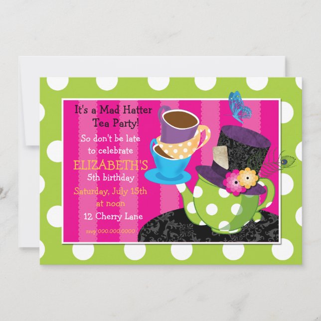 Mad Hatter Tea Party Birthday Invitation (Front)