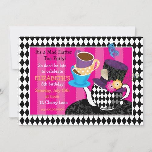 Mad Hatter Tea Party Birthday Invitation-diamond