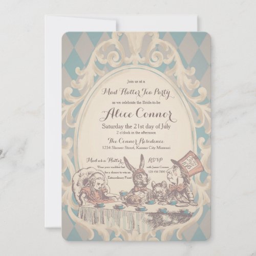 Mad Hatter Tea Party Bridal Shower Invitations