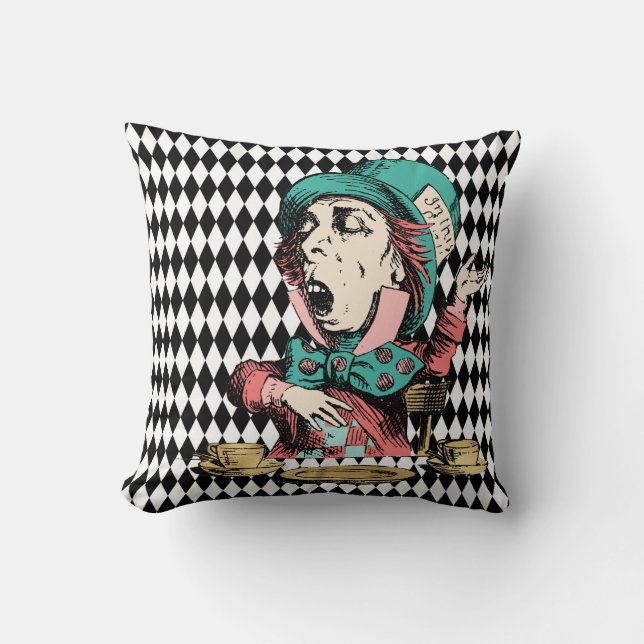 Mad Hatter Tea Party Throw Pillow (Front)