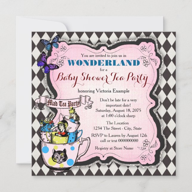 Mad Hatter Tea Party Wonderland Baby Shower Invitation (Front)