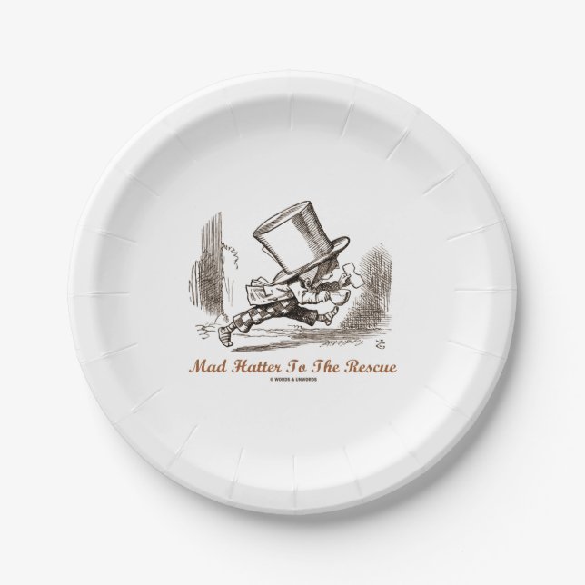 Mad Hatter To The Rescue Wonderland Sentiment Paper Plates (Front)
