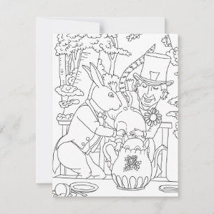 Mad hatter white rabbit door mouse coloring page holiday card