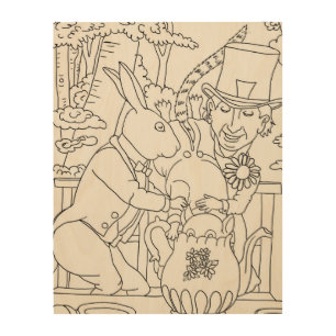 Mad hatter white rabbit door mouse coloring page wood wall art
