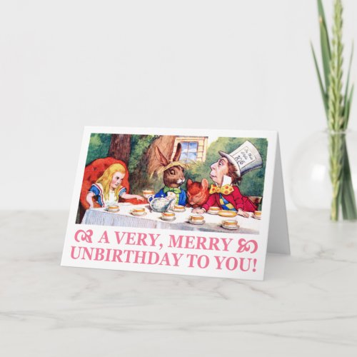 MAD HATTER WISHES ALICE A VERY MERRY UNBIRTHDAY HOLIDAY CARD