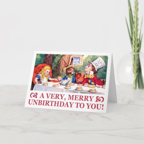 MAD HATTER WISHES ALICE A VERY MERRY UNBIRTHDAY HOLIDAY CARD