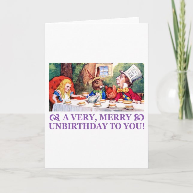 MAD HATTER WISHES ALICE A VERY MERRY UNBIRTHDAY! HOLIDAY CARD (Front)