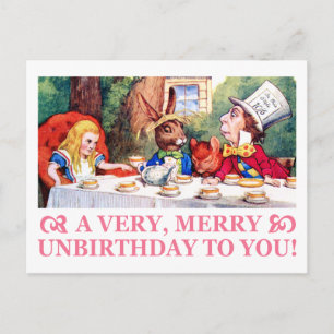 MAD HATTER WISHES ALICE A VERY MERRY UNBIRTHDAY! HOLIDAY POSTCARD