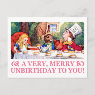 MAD HATTER WISHES ALICE A VERY MERRY UNBIRTHDAY! HOLIDAY POSTCARD