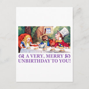 MAD HATTER WISHES ALICE A VERY MERRY UNBIRTHDAY! HOLIDAY POSTCARD