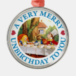 Mad Hatter Wishes Alice A Very Merry Unbirthday Metal Ornament at Zazzle