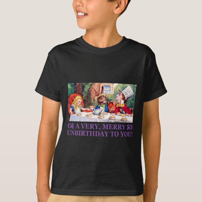 MAD HATTER WISHES ALICE A VERY MERRY UNBIRTHDAY! T-Shirt (Front)