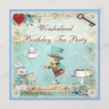 Mad Hatter Wonderland Birthday Tea Party Invites by GroovyGraphics at Zazzle