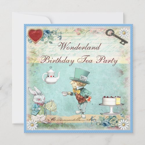Mad Hatter Wonderland Birthday Tea Party Invites