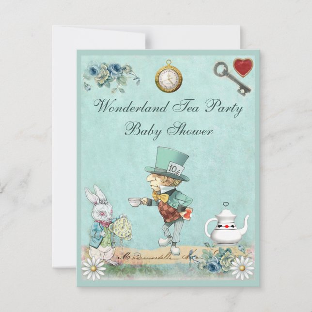 Mad Hatter Wonderland Tea Party Baby Shower Invitation (Front)