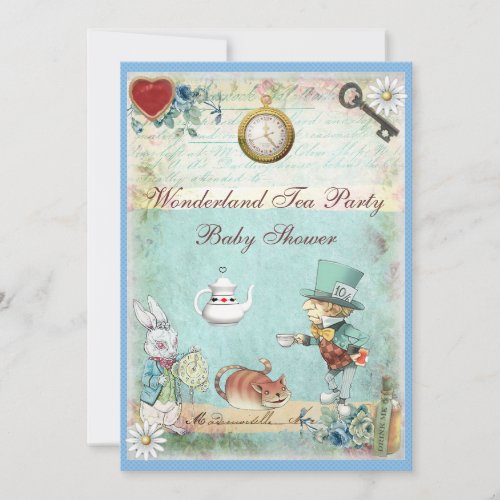 Mad Hatter Wonderland Tea Party Baby Shower Invitation