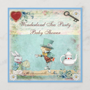 Mad Hatter Wonderland Tea Party Baby Shower Invitation