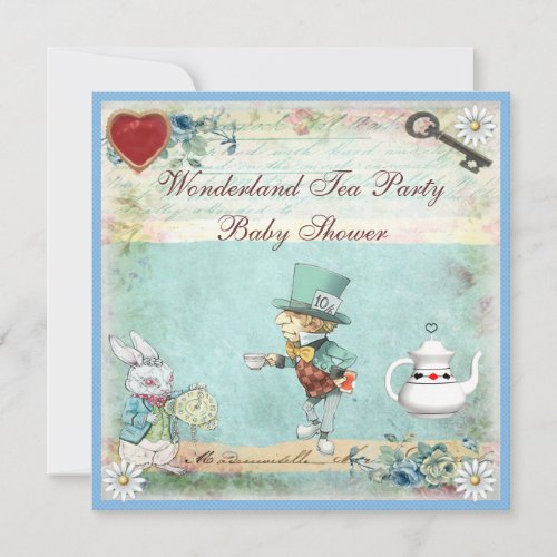 Mad Hatter Wonderland Tea Party Baby Shower Invitation