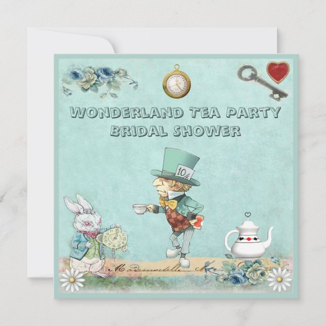 Mad Hatter Wonderland Tea Party Bridal Shower Invitation (Front)