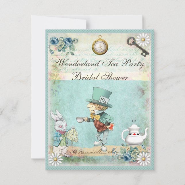 Mad Hatter Wonderland Tea Party Bridal Shower Invitation (Front)