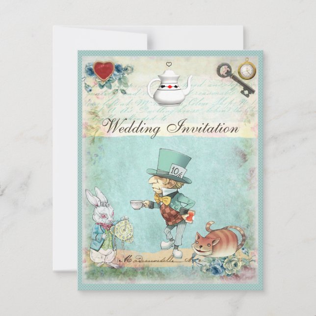 Mad Hatter Wonderland Wedding Invitation (Front)