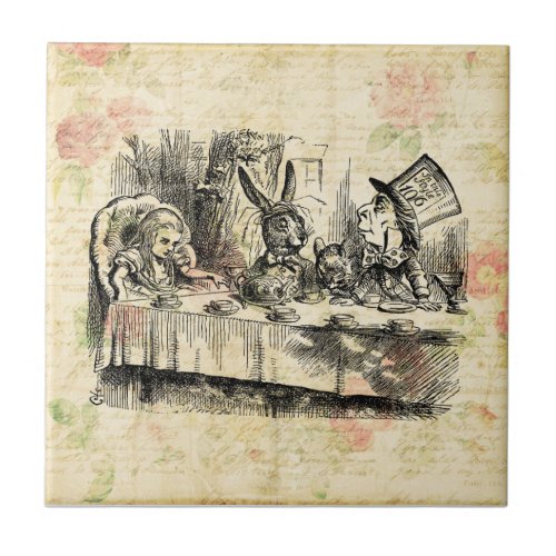 Mad Hatters Tea Party Alice in Wonderland Art Ceramic Tile