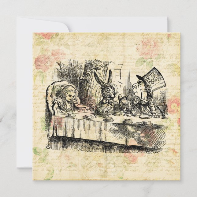 Mad Hatters Tea Party Alice in Wonderland Art Holiday Card (Front)