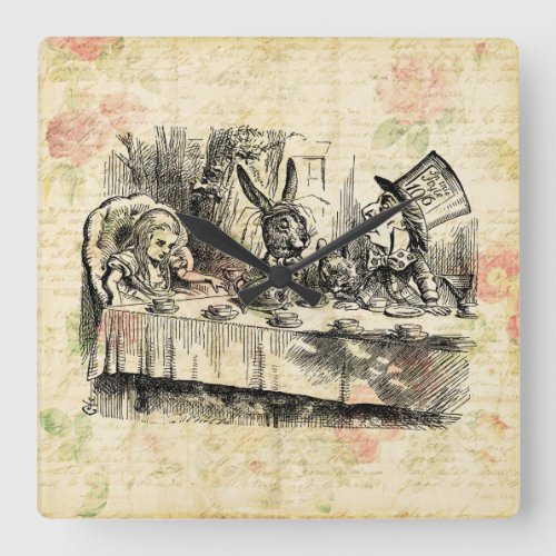 Mad Hatters Tea Party Alice in Wonderland Art Square Wall Clock