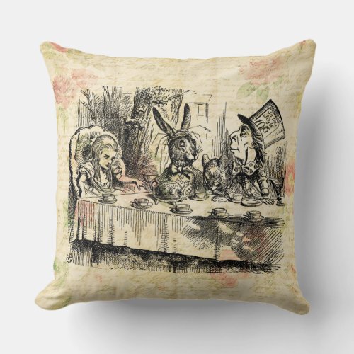 Mad Hatters Tea Party Alice in Wonderland Art Throw Pillow