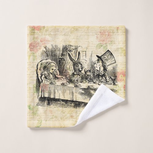 Mad Hatters Tea Party Alice in Wonderland Art Wash Cloth
