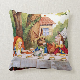 Mad Hatter's Tea Party in Wonderland Throw Pillow